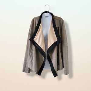 Hem & Thread | Taupe/Black Asymmetrical Zip Front Cardigan (SIZE M)
